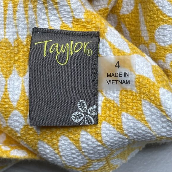 Taylor Brand Sun Dress 4 Yellow Geometric Print Cotton Textured Cutout Shoulders - Picture 11 of 16